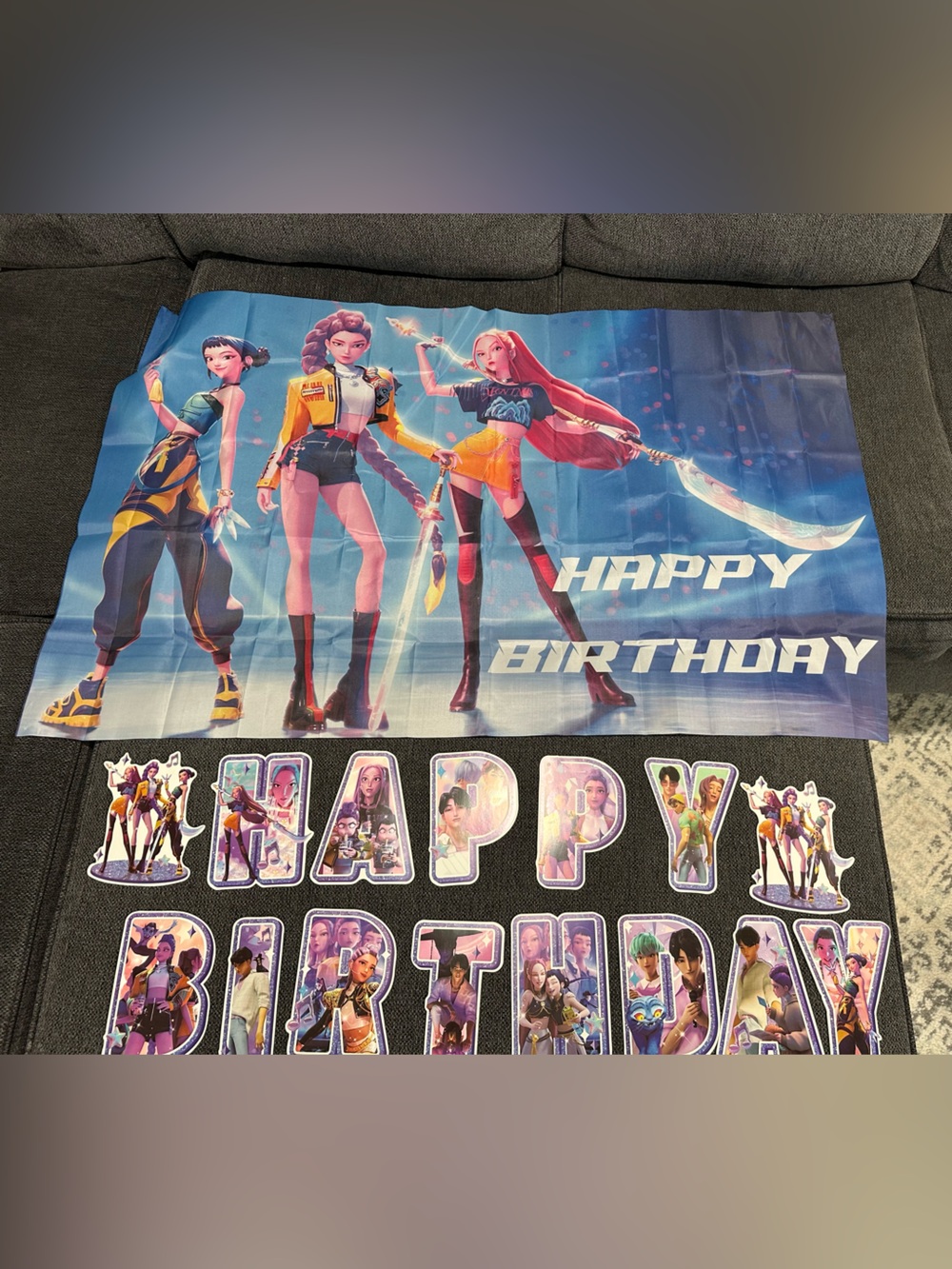K Pop Demon Hunters Happy Birthday Party Backdrop Banner